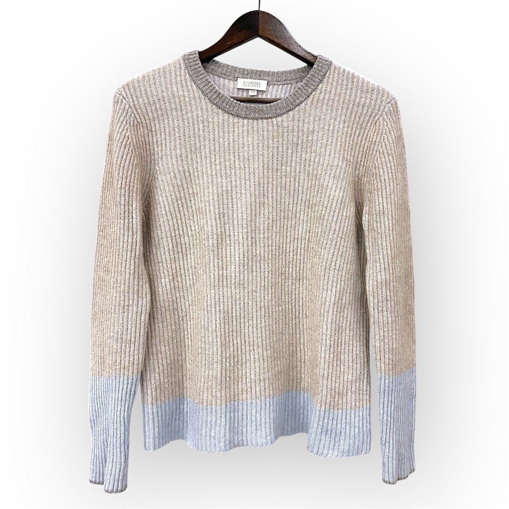 Kinross Cashmere ribbed knit pullover sweater, colorblock pastel colors, Sz L - Picture 3 of 10